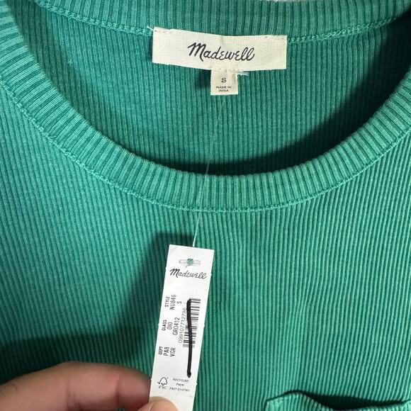 Madewell Garment-Dyed Ribbed Crewneck Pocket Tee WMNS S Verdant Green Slim fit - Picture 5 of 8